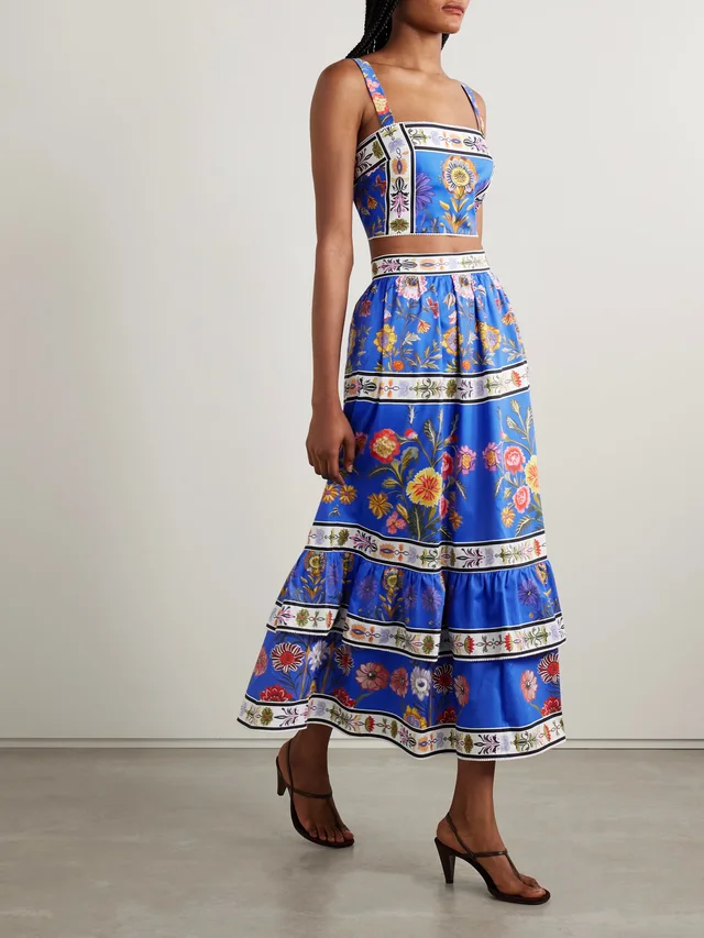 BORGO DE NOR Didi cropped floral-print cotton-poplin top in Blue, photo 2 of 2 from NET-A-PORTER (Canada)
