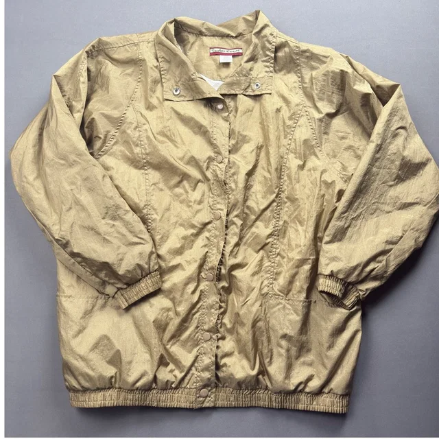 Tudor Vintage Lightweight Gold Jacket Snap Front Large in neutral|gold|brown from Poshmark