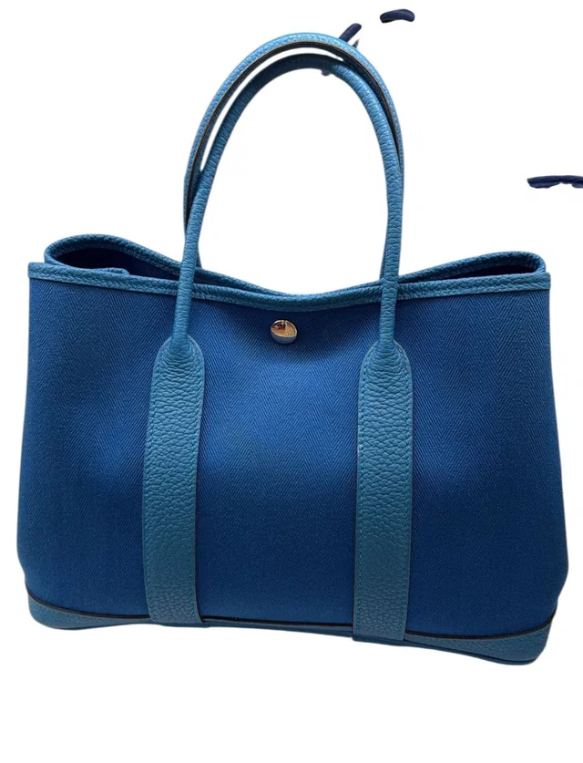 Hermès Garden Party 30 in Blue Canvas & Leather in Blue Canvas from Luxury Promise