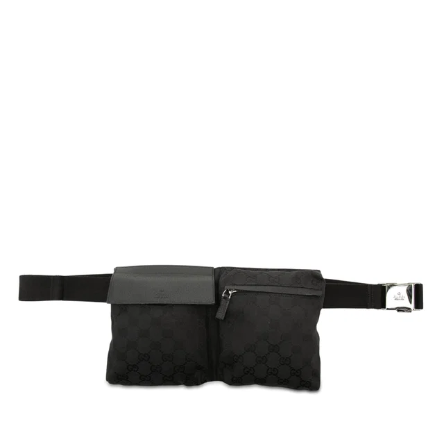 Black Gucci GG Canvas Double Pocket Belt Bag in Black Canvas from Designer Revival