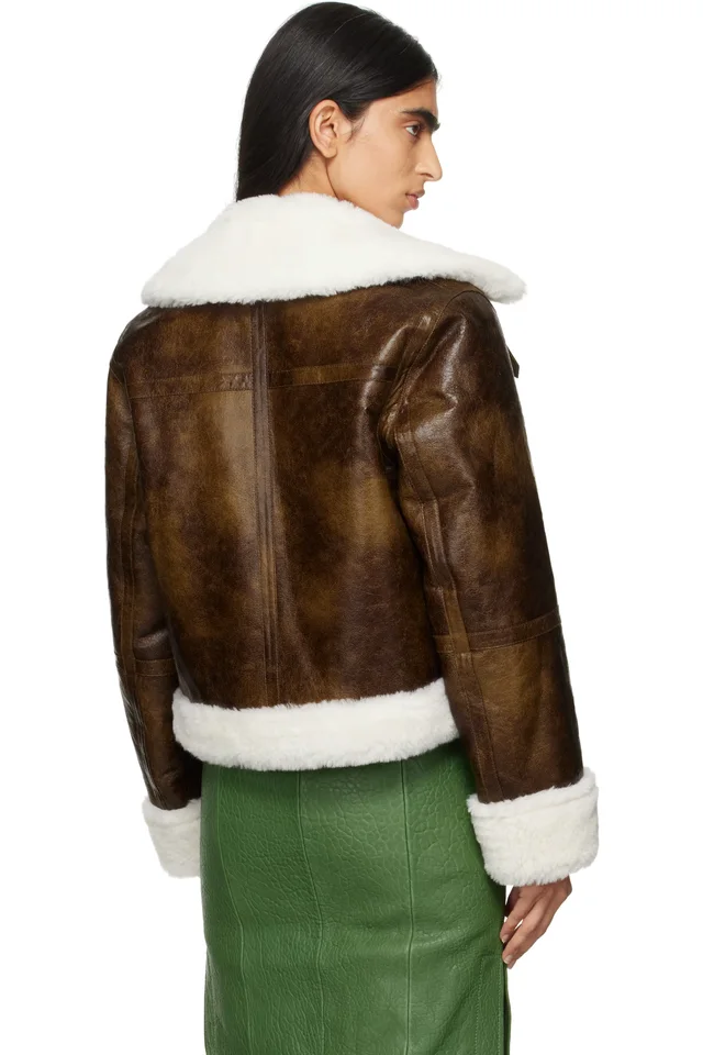 Stand Studio Brown & Off-White Lorelle Faux-Shearling Jacket, photo 3 of 4 from SSENSE