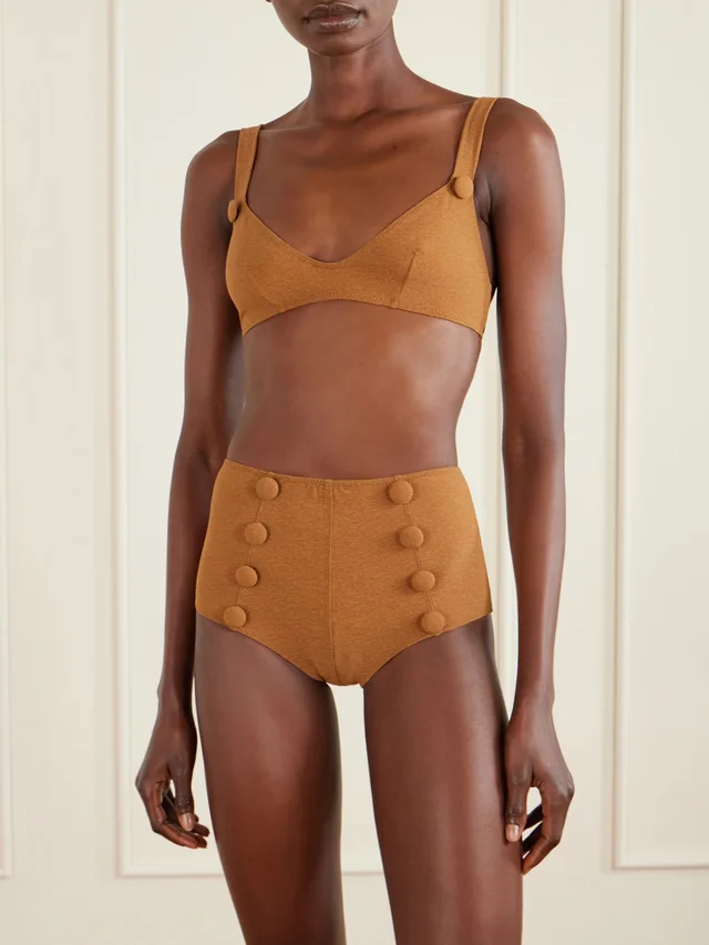 LISA MARIE FERNANDEZ Magdalena button-embellished bikini in Brown, photo 2 of 2 from NET-A-PORTER (Canada)