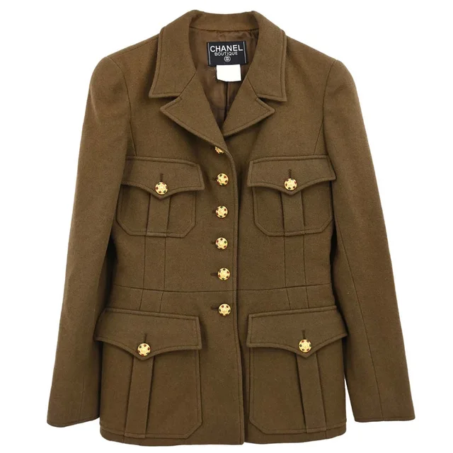 Chanel 1996 Single Breasted Jacket Brown #40 in Brown Wool from AMORE Vintage Tokyo