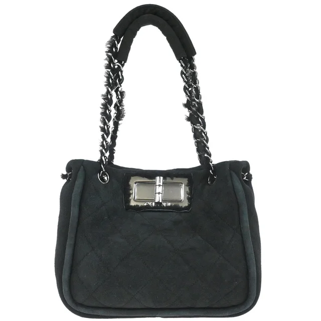 Chanel 2005-2006 Black Mouton Mademoiselle Lock Chain Handbag in Black from AMORE Vintage Tokyo
