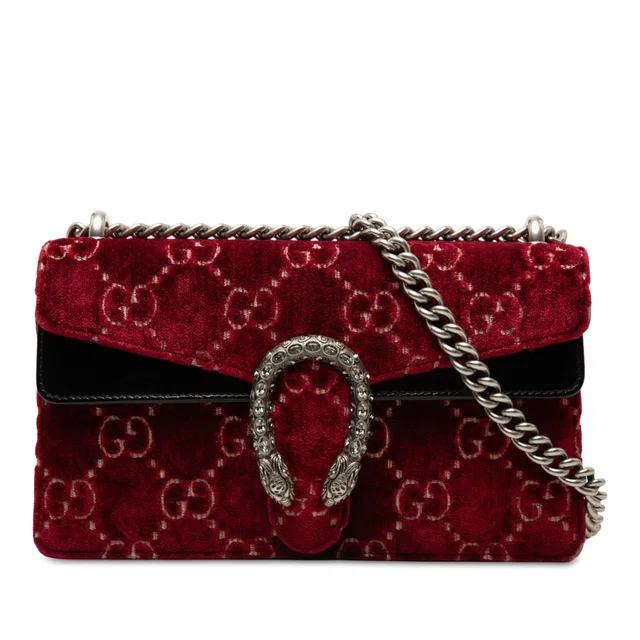 Red Gucci Medium GG Velvet Dionysus Crossbody in Red Velvet from Designer Revival