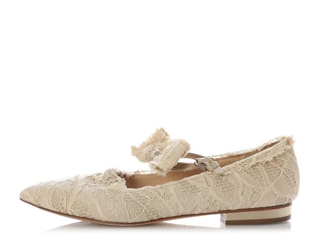 Chanel Beige Lace Flats in Beige Satin from Ann's Fabulous Finds