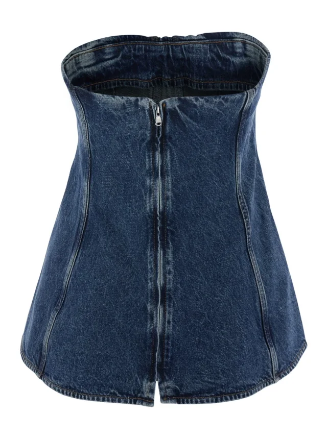 Agolde 'Lara' Blue Top with Trapeze Design and Back Closure in Denim for Women in Blue 80% Organic Cotton 20% Recycled Cotton, photo 3 of 3 from Gaudenzi Boutique