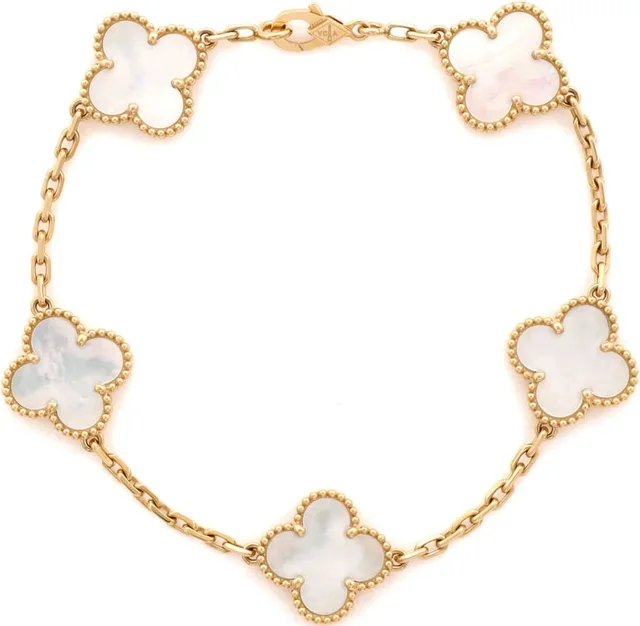 Van Cleef & Arpels 18k Yellow Gold Vintage Alhambra 5 Motif Bracelet from Truefacet