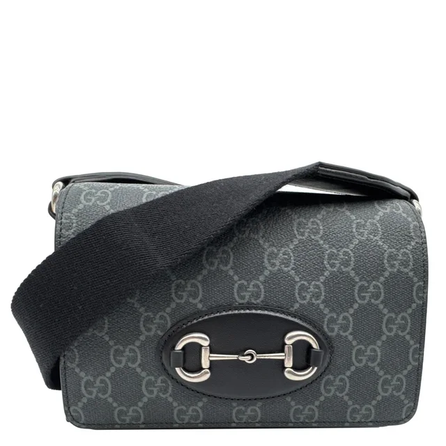 Gucci Horsebit 1955 Mini GG Supreme Canvas Crossbody Bag Black in Black Canvas from Dallas Designer Handbags