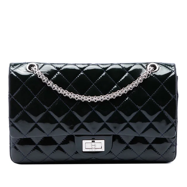 Blue Chanel Quilted Patent Reissue 2.55 Double Flap 227 Shoulder Bag in Blue Patent leather from Designer Revival