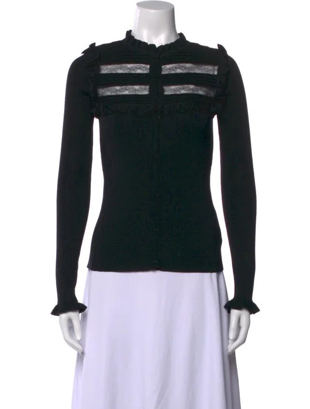 REDValentino Merino Wool Lace Pattern Sweater in black Wool from The RealReal