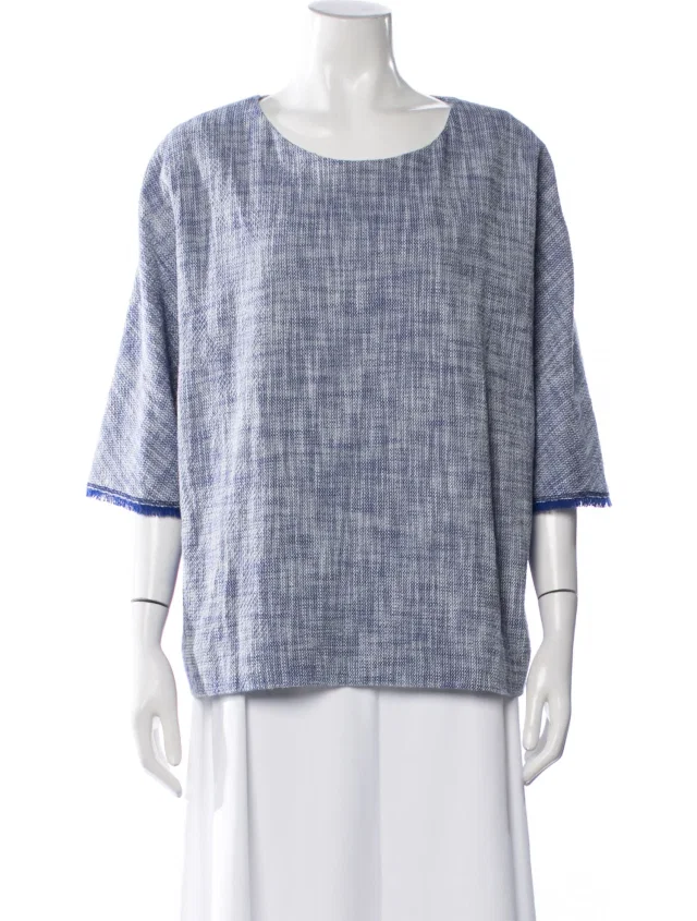 Lanvin Patterned Crew Neck Top in blue from The RealReal