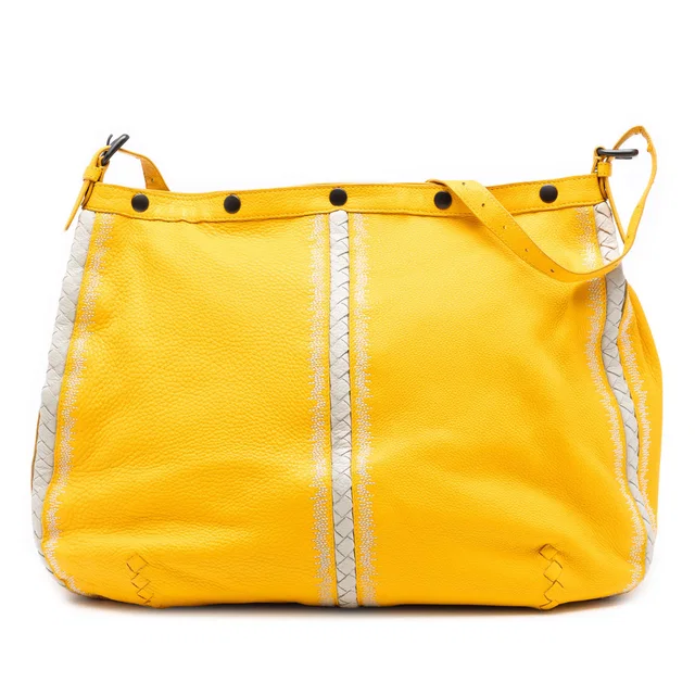 Yellow Bottega Veneta Intrecciato Trimmed Nappa Crossbody in Yellow Nappa leather from Designer Revival
