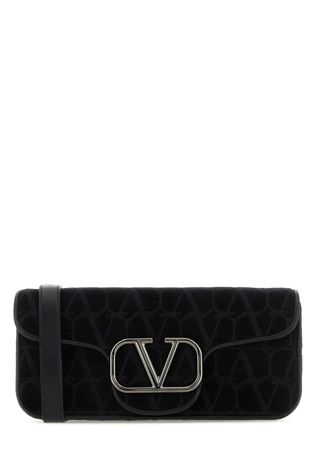 Valentino Garavani Vlogo Jacquard Shoulder Bag — Black Viscose Cotton Polyester in Black from HEWI