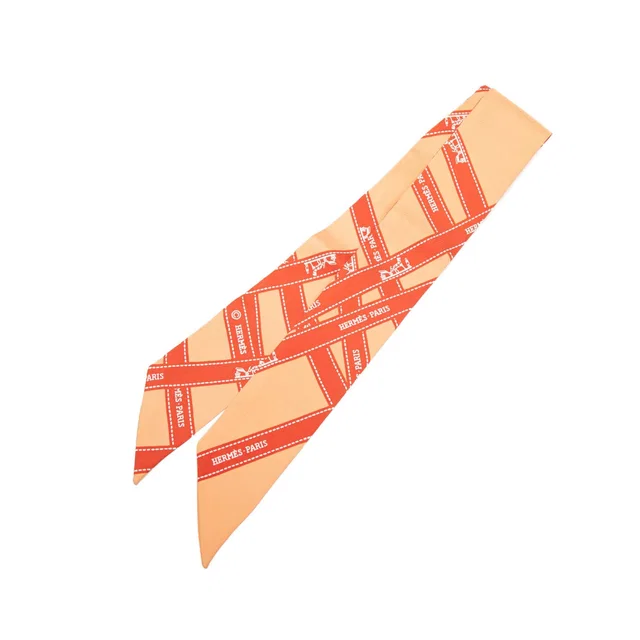 Orange Hermès Bolduc Silk Twilly Scarf Scarves in Orange Silk from Designer Revival