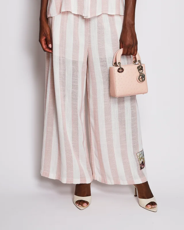 Zimmermann Acacia Pink and White Striped Mid-Sleeve Shirt with Tie Detail and Long Wide Leg Trouser Set… in White from Sellier, photo 2 of 2