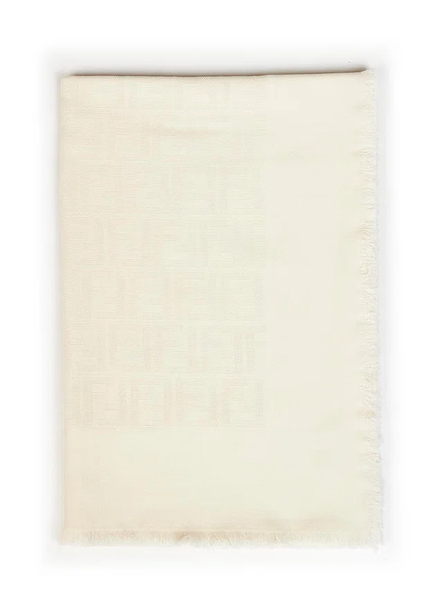 Fendi Tone-On-Tone Ff Zucca Jacquard Square Scarf — White Cotton Scarfs in White from HEWI