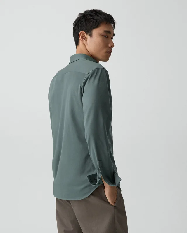 Theory Sylvain Shirt in Structure Knit in LIGHT PINE GROVE 53% Cotton, 47% Polyester, photo 3 of 8 from Theory