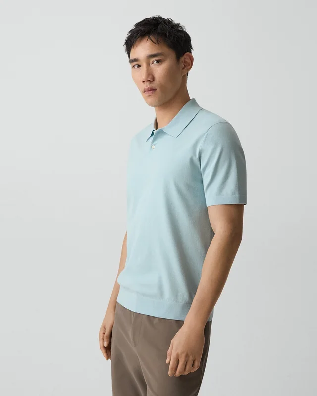 Theory Soris Polo Shirt in Light Bilen in LIGHT OCEAN AIR 62% Viscose, 38% Polyester; Exclusive Of Elastic, photo 9 of 12 from Theory