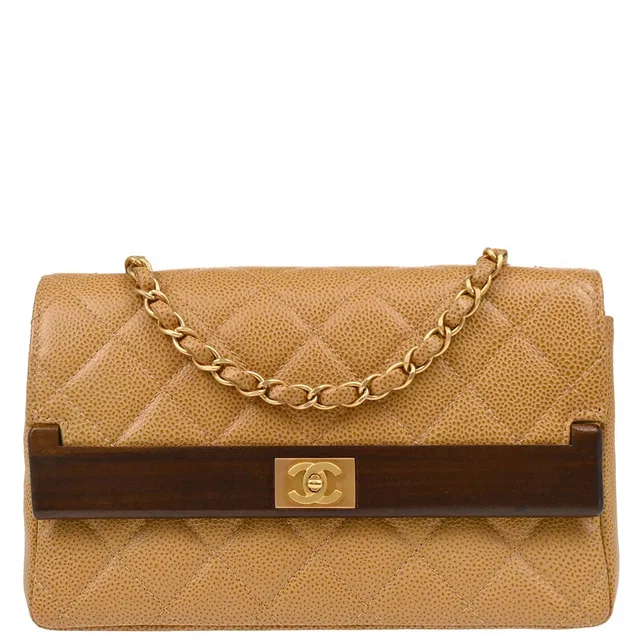 Chanel 2003-2004 Beige Caviar Straight Flap Shoulder Bag in Beige Caviar leather from AMORE Vintage Tokyo
