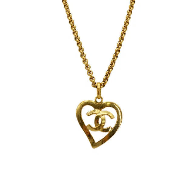 Chanel Vintage Necklace Heart Cocomark Gold Accessory 95P in Gold from Luxury Promise