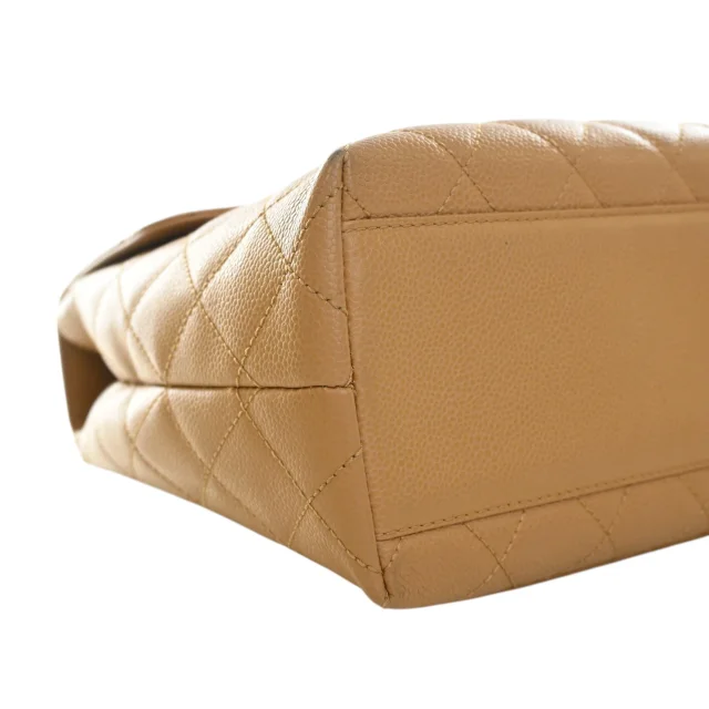 Beige Chanel CC Quilted Caviar Kelly Top Handle Bag Handbag in Beige Caviar leather from Designer Revival, photo 10 of 15