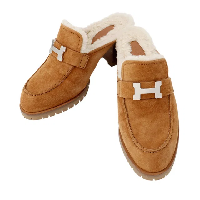 Hermès Mule Flore BrownH222057Z Chevre LeatherVelour Sheepskin Size 37 in Goatskin from GALLERY RARE