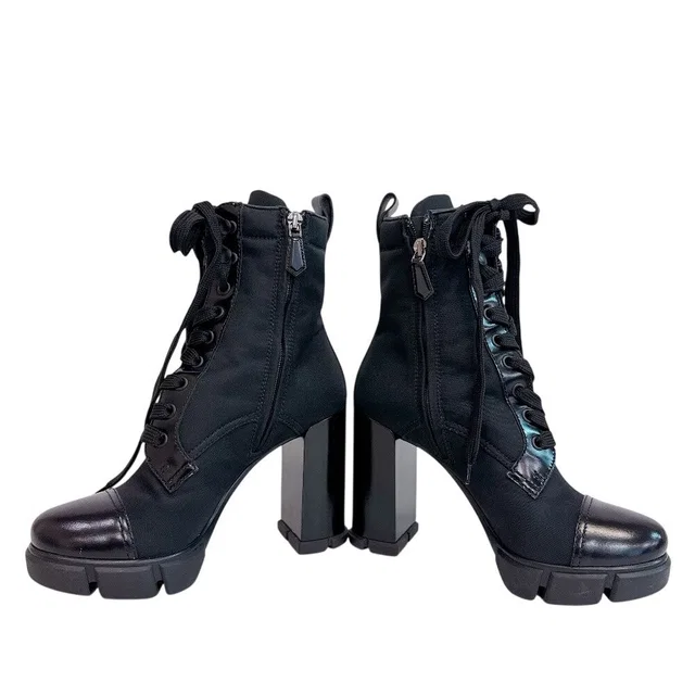 Prada Short Triangle Logo Boots in Nylon from The Reluxe