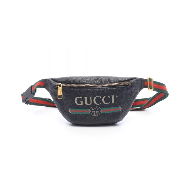 Gucci Waist Bag Logo Print Small Black Green Red Leather in Black Leather from The Reluxe