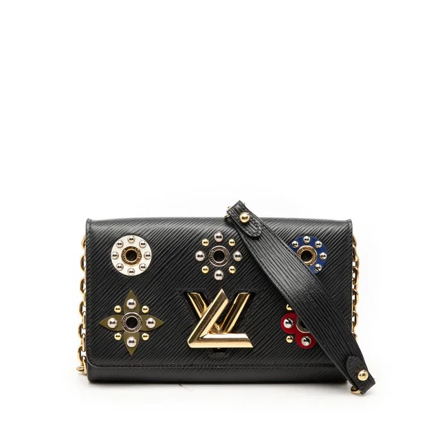 Black Louis Vuitton Epi Mechanical Flowers Twist Chain Wallet Crossbody Bag in Black Leather from Designer Revival