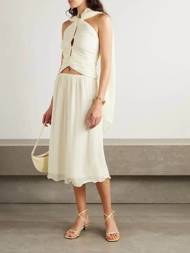 POSSE Solene scarf-detailed ruched chiffon halterneck top in Yellow, photo 2 of 2 from NET-A-PORTER (Canada)