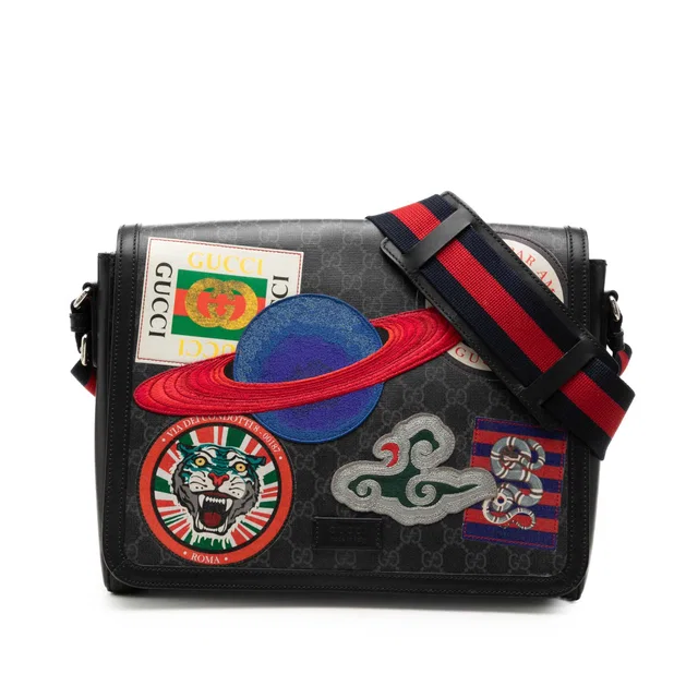Black Gucci GG Supreme Web Night Courrier Crossbody in Black Coated canvas from Designer Revival