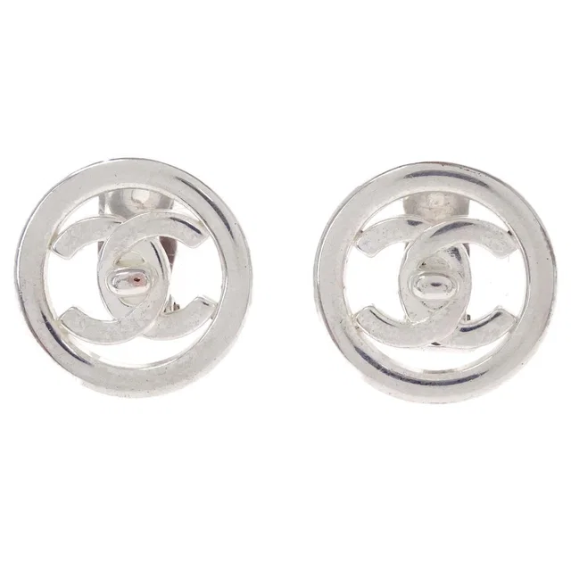 Chanel Turnlock Button Clip-On Earrings Silver 97P in Silver from AMORE Vintage Tokyo