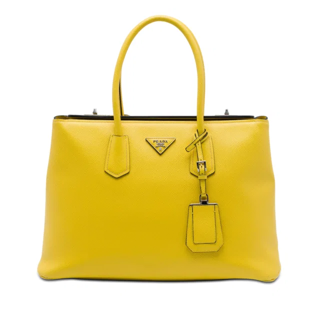 Yellow Prada Saffiano Cuir Double Tote in Yellow Saffiano leather from Designer Revival
