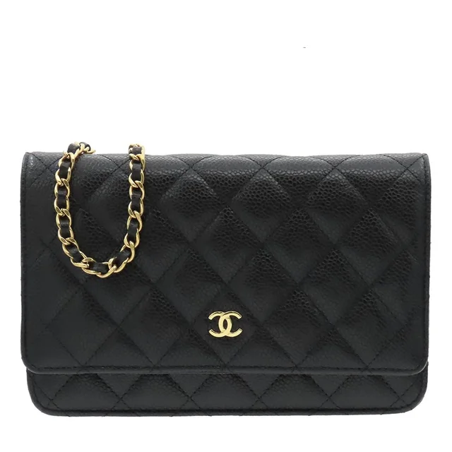 Chanel Chain Wallet Caviar Leather Black Gold Quilted Shoulder Bag in Black Caviar leather from The Reluxe