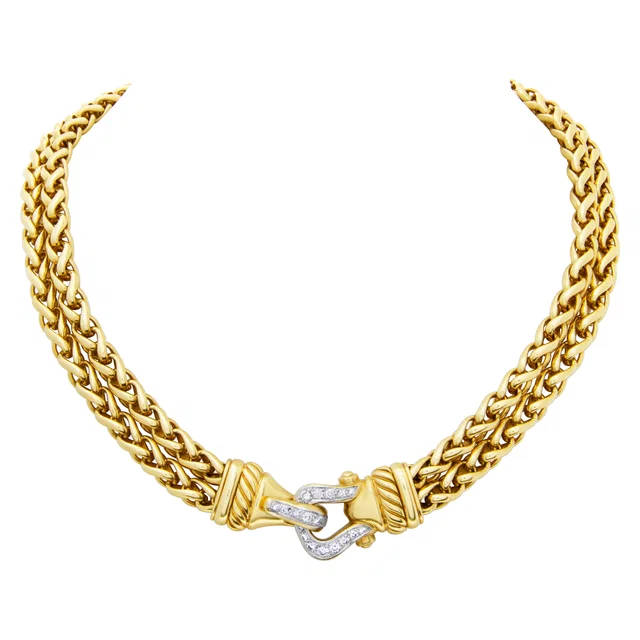 David Yurman double wheat link necklace with diamond buckle clasp in Yellow Gold from Gray And Sons