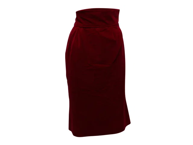 Vintage Burgundy Saint Laurent Velvet Pencil Skirt Size FR 38 in Red Velvet from Designer Revival