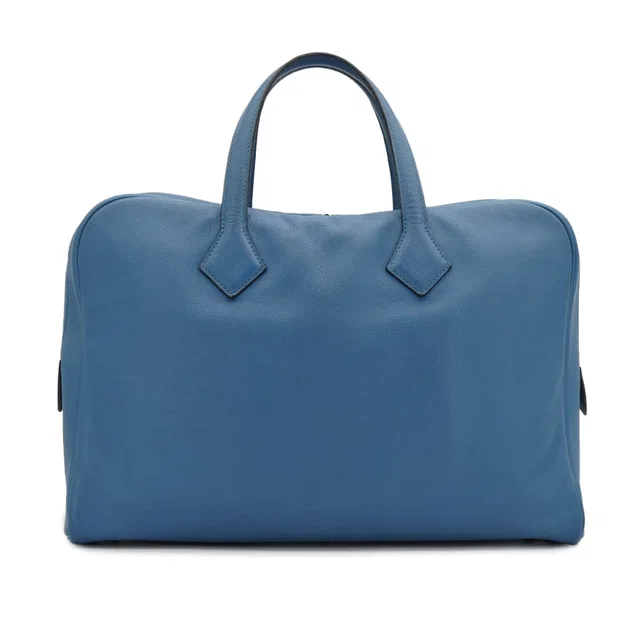 Hermès Victoria 40 Bleu Azur Evergrain Hand Bag 2018 C Stamp Palladium Hardware in Blue from Luxury Promise