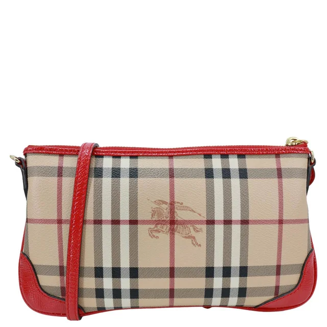 Burberry Peyton Small Haymarket Check Canvas Crossbody Clutch Military Red in Red Canvas from Dallas Designer Handbags