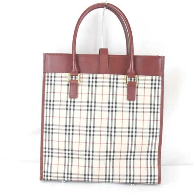Burberry Check Canvas Leather Tote Bag in Red Canvas from LuxUness, photo 2 of 9