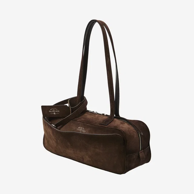 Balenciaga Suede Leather Bowling Shoulder Bag — Brown in Brown Suede from HEWI