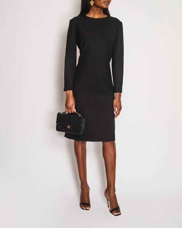 The Row Black Long Sleeve Midi Dress Size US 10 (UK 14) in Black Wool from Sellier