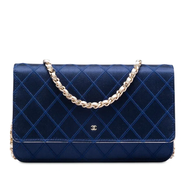 Blue Chanel CC Satin Diamond Stitch Wallet On Chain Crossbody Bag in Blue Satin from Designer Revival