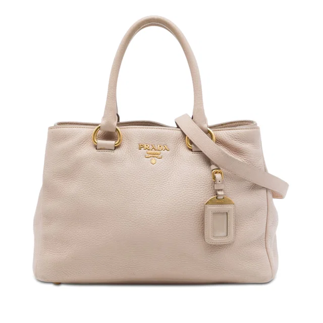 Beige Prada Vitello Phenix Open Convertible Tote Satchel in Beige Leather from Designer Revival