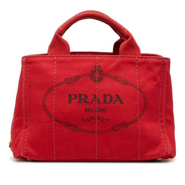 Red Prada Small Canvas Canapa Logo Tote Satchel in Red Canvas from Designer Revival