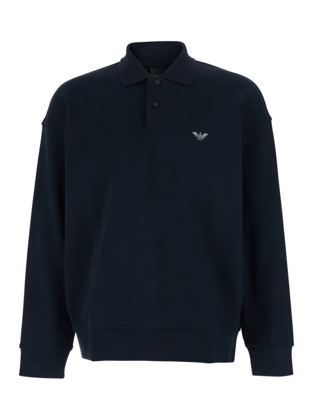 Blue Sweatshirt with Polo Collar and Logo Embroidery on the Front for Men in Blue, image 1 of 1 from Gaudenzi Boutique