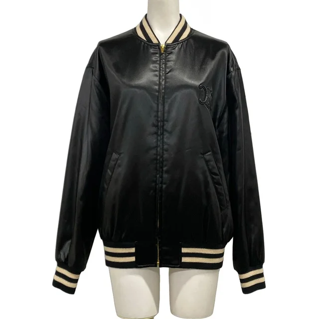 Celine Jacket 34 S Black Kazak Varsity Triomphe Spring Autumn Silk in Black Silk from The Reluxe