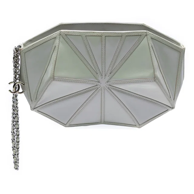 White Chanel Pearlescent Lambskin Midnight Swim Wristlet Clutch in White Lambskin from Designer Revival