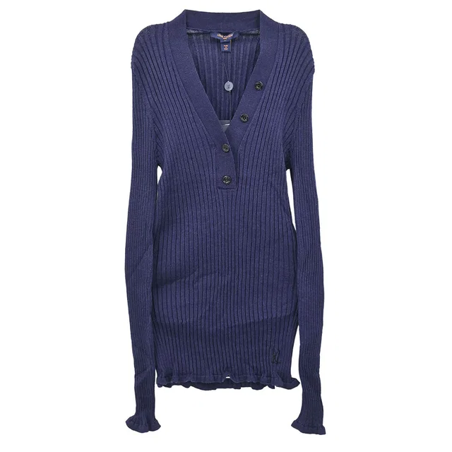 Louis Vuitton 2019 Long Sleeve Top Navy #M in Navy Silk from AMORE Vintage Tokyo