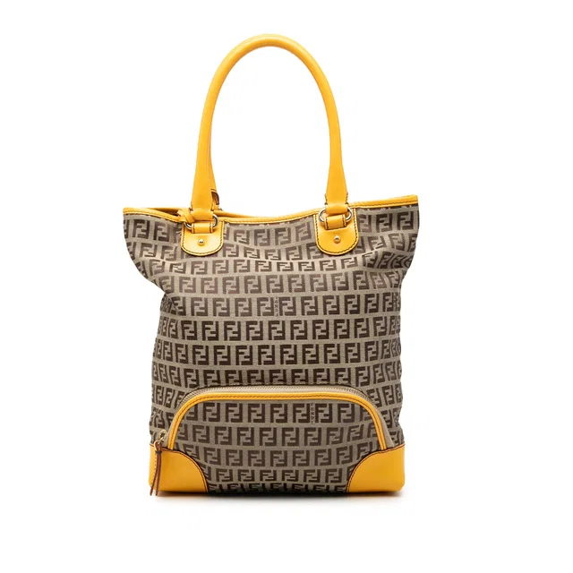 Yellow Fendi Zucchino Canvas Chef Front Pocket Shopping Tote in Yellow Canvas from Designer Revival